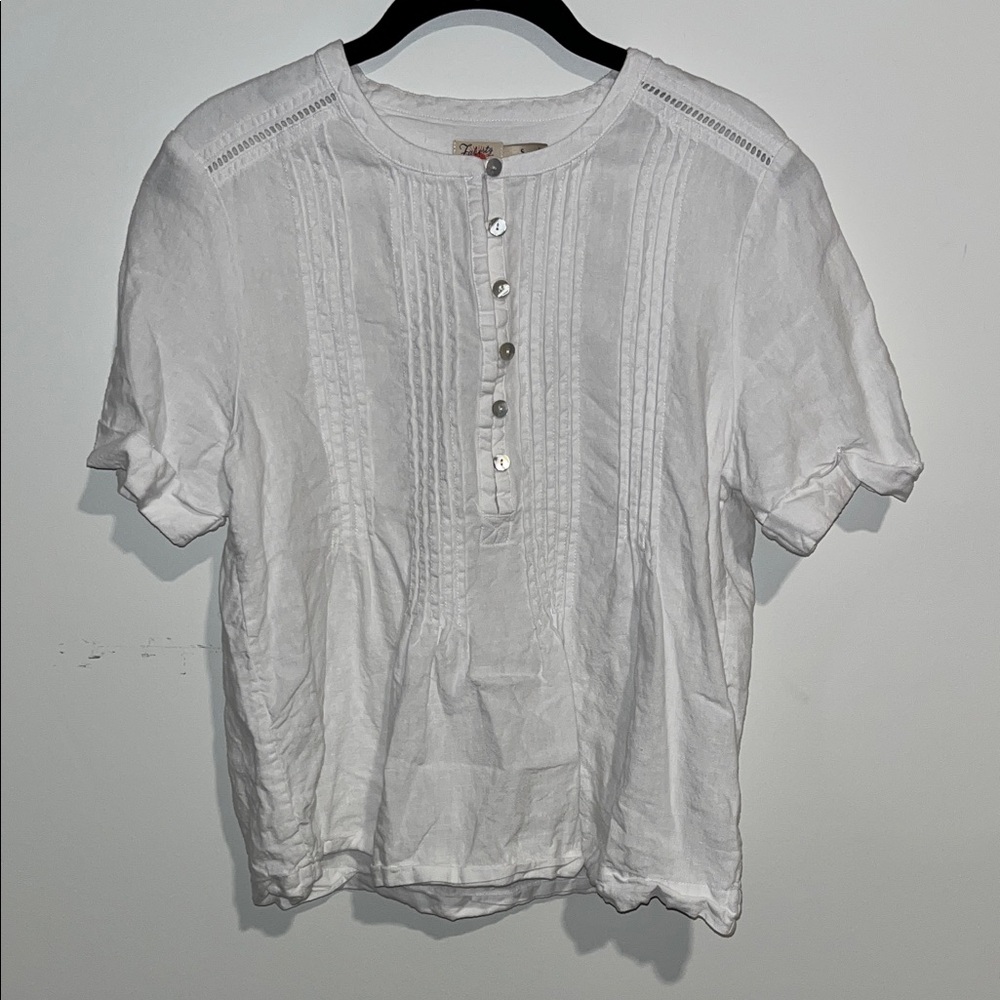 100% Linen White Ruched Women’s Button Shirt short sleeve beautiful!